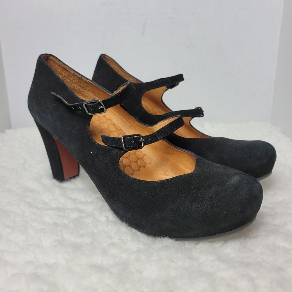Chie Mihara Women's Shoes Size 10 Black Suede Leather Mary Jane Double Straps